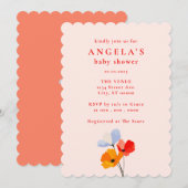 鮮やかなポピー花のベビーシャワー 招待状 (正面/裏面)