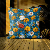 鮮やかなマクシマリストイエローとクリームオンブルーフローラ クッション