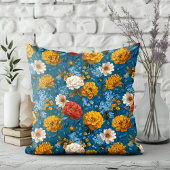 鮮やかなマクシマリストイエローとクリームオンブルーフローラ クッション