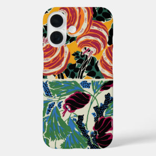 鮮やかなマゼンタとオレンジの抽象的な花の芸術 iPhone 16ケース