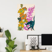 鮮やかなマゼンタとオレンジのArt Decoフラワーアート ポスター (ホームオフィス)
