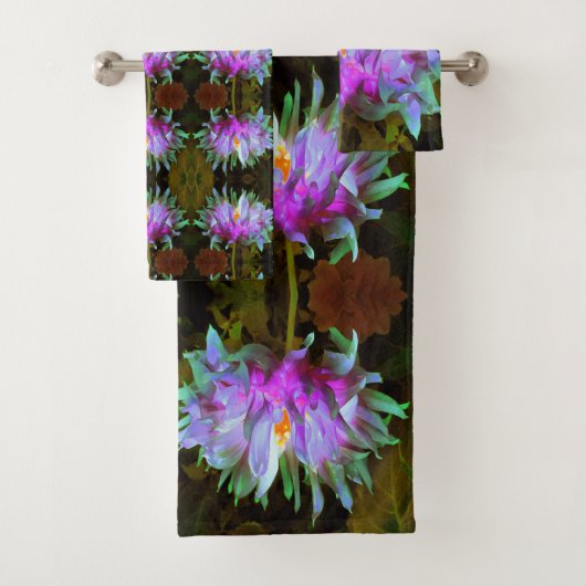 鮮やかなマゼンタとライムグリーンのサボテンダリア バスタオルセット (インサイチュ)