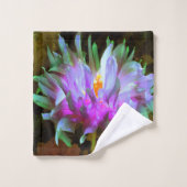 鮮やかなマゼンタとライムグリーンのサボテンダリア バスタオルセット (ウォッシュタオル)