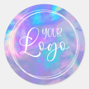 鮮やかなマゼンタのアクアホログラフィックロゴ ラウンドシール