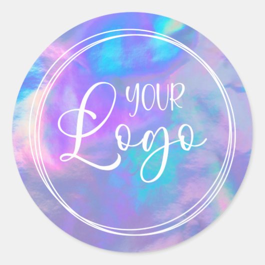 鮮やかなマゼンタのアクアホログラフィックロゴ ラウンドシール (正面)
