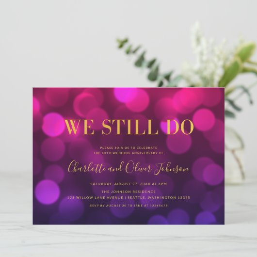 鮮やかなマゼンタのボケ光が彩る結婚記念日 招待状