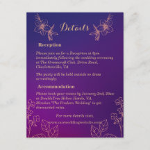 鮮やかなマゼンタパープルと花柄のウェディングカード