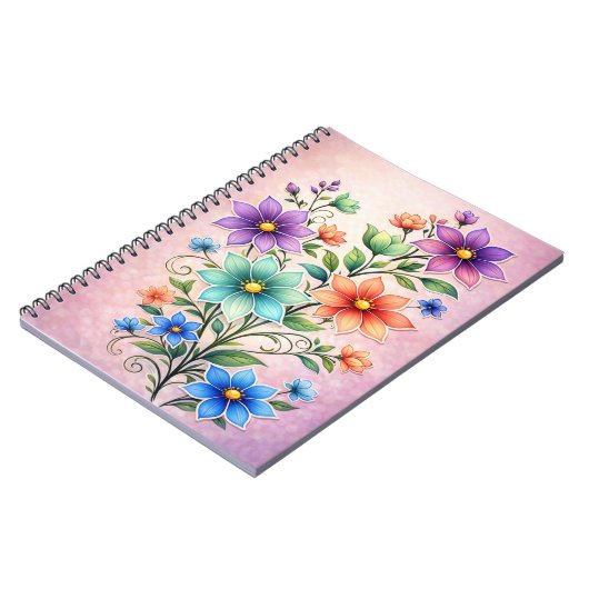 鮮やかなマルチカラーの花束スプレーイラスト ノートブック (左側)