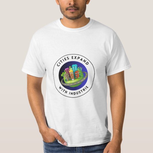 鮮やかなマルチカラーシティスケープデザイン Tシャツ (正面)