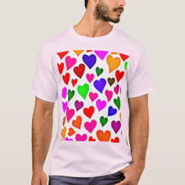鮮やかなマルチカラーハート柄 Tシャツ