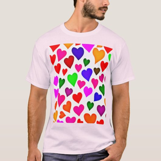 鮮やかなマルチカラーハート柄 Tシャツ (正面)