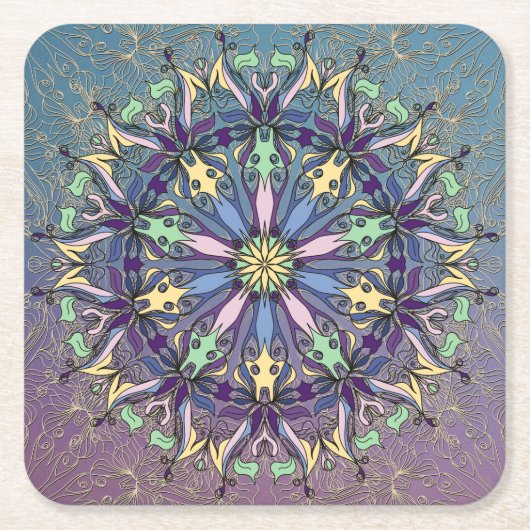 鮮やかなマンダラ紙コースター スクエアペーパーコースター (正面)