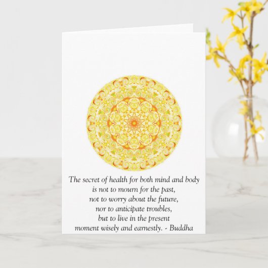 鮮やかなマンデラとの美しい仏教の引用文 カード (黄色い花)