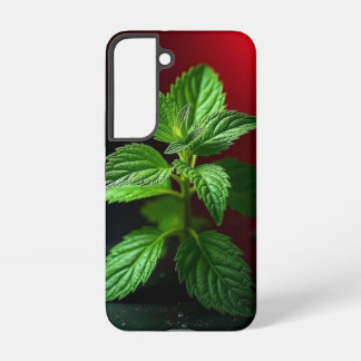 "鮮やかなミントの植物マクロ – ブラックの背景にボタニカルグリーン SAMSUNG GALAXY S22ケース