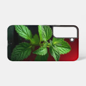 "鮮やかなミントプラントマクロ – ボタニカルグリーンの黒 SAMSUNG GALAXYケース (裏面横)