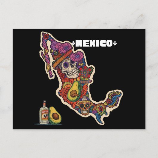 鮮やかなメキシコのシュガースカル地図 ポストカード (正面)
