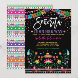 鮮やかなメキシコのセニョリータ フィエスタ ベイビー シャワー 招待状