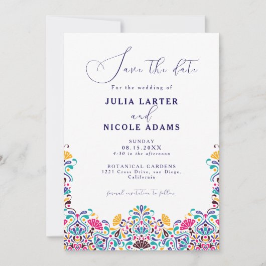 鮮やかなメキシコのフィエスタスタイルの虹のウェディング セーブザデート (正面)