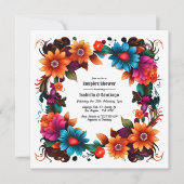 鮮やかなメキシコのフィエスタ フラワーの新婦・新郎のシャワー 招待状 (正面)