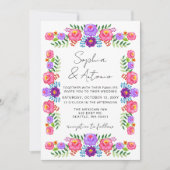 鮮やかなメキシコの花のフィエスタウェディング 招待状 (正面)