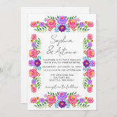 鮮やかなメキシコの花のフィエスタウェディング 招待状 (正面/裏面)