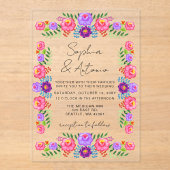 鮮やかなメキシコの花祭りウェディング アクリル招待状 (正面)