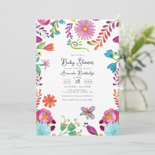 鮮やかなメキシコ民俗アートのベビーシャワー 招待状 (スタンド正面)