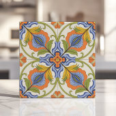 鮮やかなメディテレーニアンマジョリカの花模様 タイル