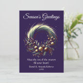 鮮やかなモダンな花輪、紫色の背景に映える シーズンカード (スタンド正面)