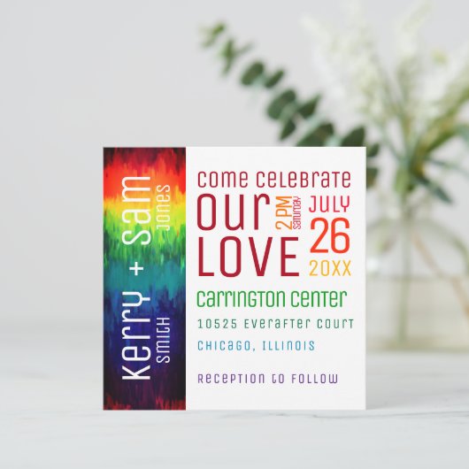 鮮やかなモダンの抽象芸術の虹の結婚式招待状 招待状 (スタンド正面)