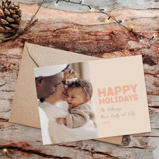 鮮やかなモダンコーラル ワンフォト ハッピー シーズンカード