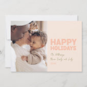 鮮やかなモダンコーラル ワンフォト ハッピー シーズンカード (正面)