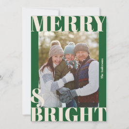 鮮やかなモダン ダークグリーン ホワイト merry & bright フォト シーズンカード