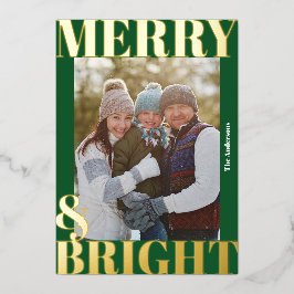 鮮やかなモダン ダークグリーン メリー＆ブライト フォト 箔シーズンカード