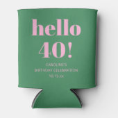 鮮やかなモダン レトロ ピンク 緑 40歳の誕生日 缶クーラー (正面)