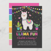 鮮やかなラマの誕生会の全ラマのおもしろい 招待状 (正面/裏面)
