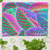 鮮やかなリーフパターンデザイン キッチンタオル (折り畳み)