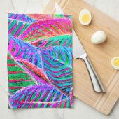 鮮やかなリーフパターンデザイン キッチンタオル (四つ折り)
