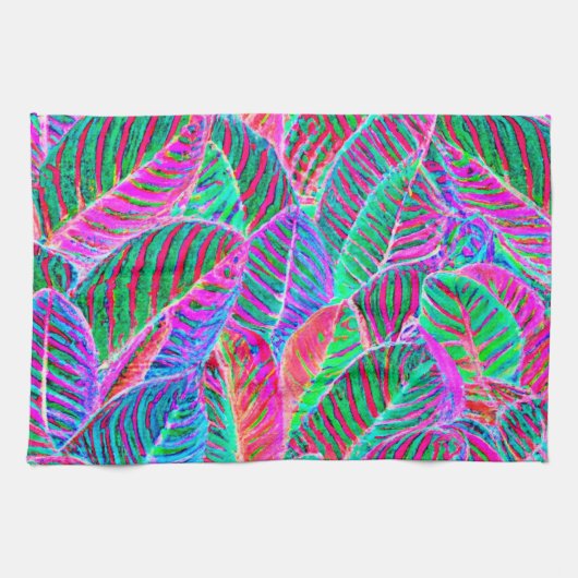 鮮やかなリーフパターンデザイン キッチンタオル (横)