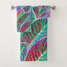 鮮やかなリーフパターンデザイン バスタオルセット