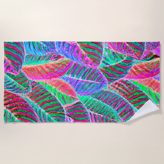 鮮やかなリーフパターンデザイン ビーチタオル (正面)
