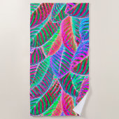 鮮やかなリーフパターンデザイン ビーチタオル (正面)