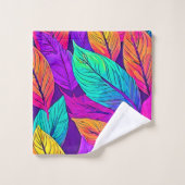 鮮やかなリーフパターン バスタオルセット (ウォッシュタオル)