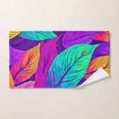 鮮やかなリーフパターン バスタオルセット (ハンドタオル)