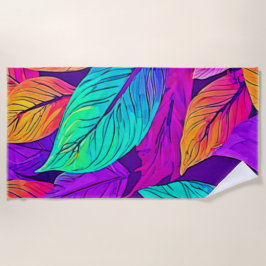 鮮やかなリーフパターン ビーチタオル