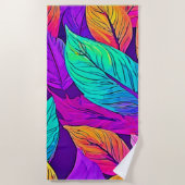 鮮やかなリーフパターン ビーチタオル (正面)