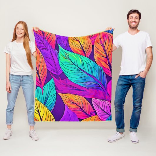 鮮やかなリーフパターン フリースブランケット (インサイチュ)