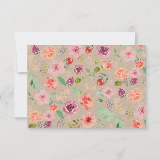 鮮やかなルスティックサマー フローラル RSVP 返信カード (裏面)