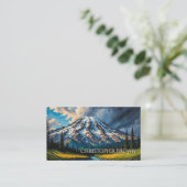 鮮やかなレイニア山の風景 雲 木々 QR 名刺 (スタンド正面)