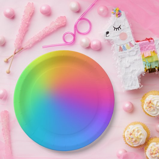 鮮やかなレインボーグラデーションバースデーパーティー ペーパープレート (パーティー)